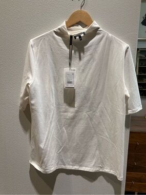 Theory White Short-Sleeve Mock Neck Tee